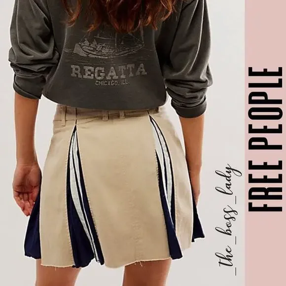 Free People skirt mini skirt pleated sporty denim striped - Picture 4 of 9